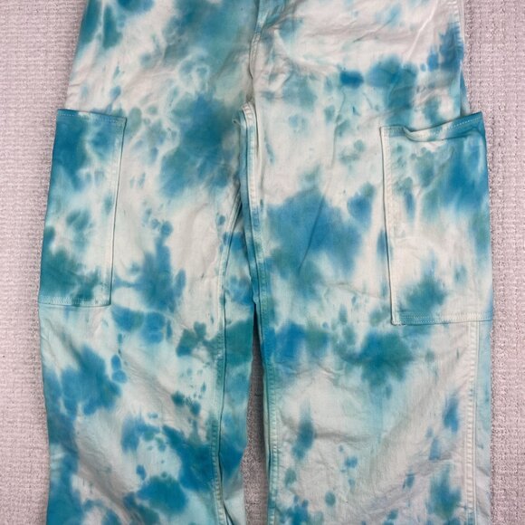 Levis Wom Cargo Jeans W30 Blue Tie Dye Hippie High-Waisted Wide Leg crop (Read) - Picture 3 of 16